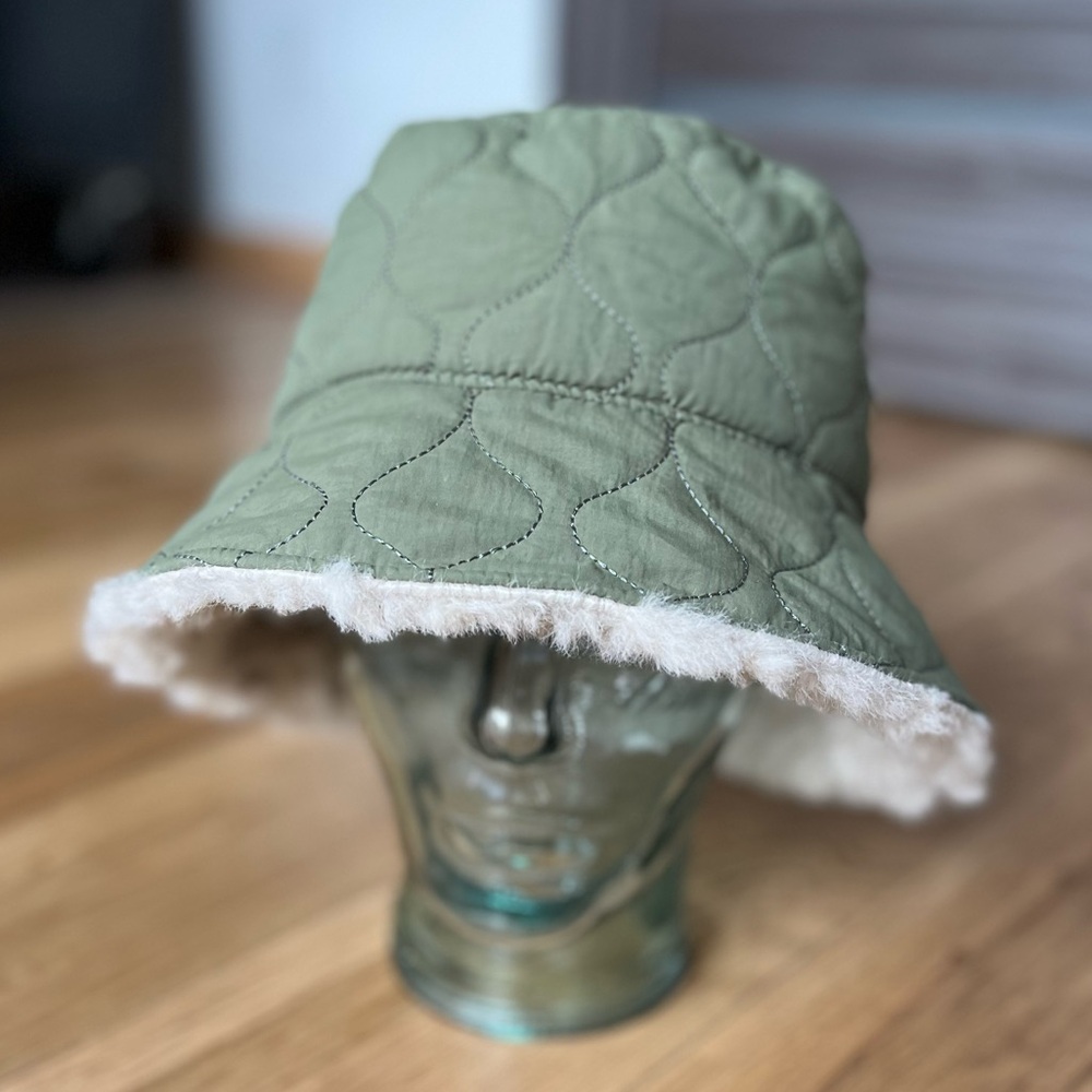 Sonoma Olive and Cream Faux Fur Bucket Hat